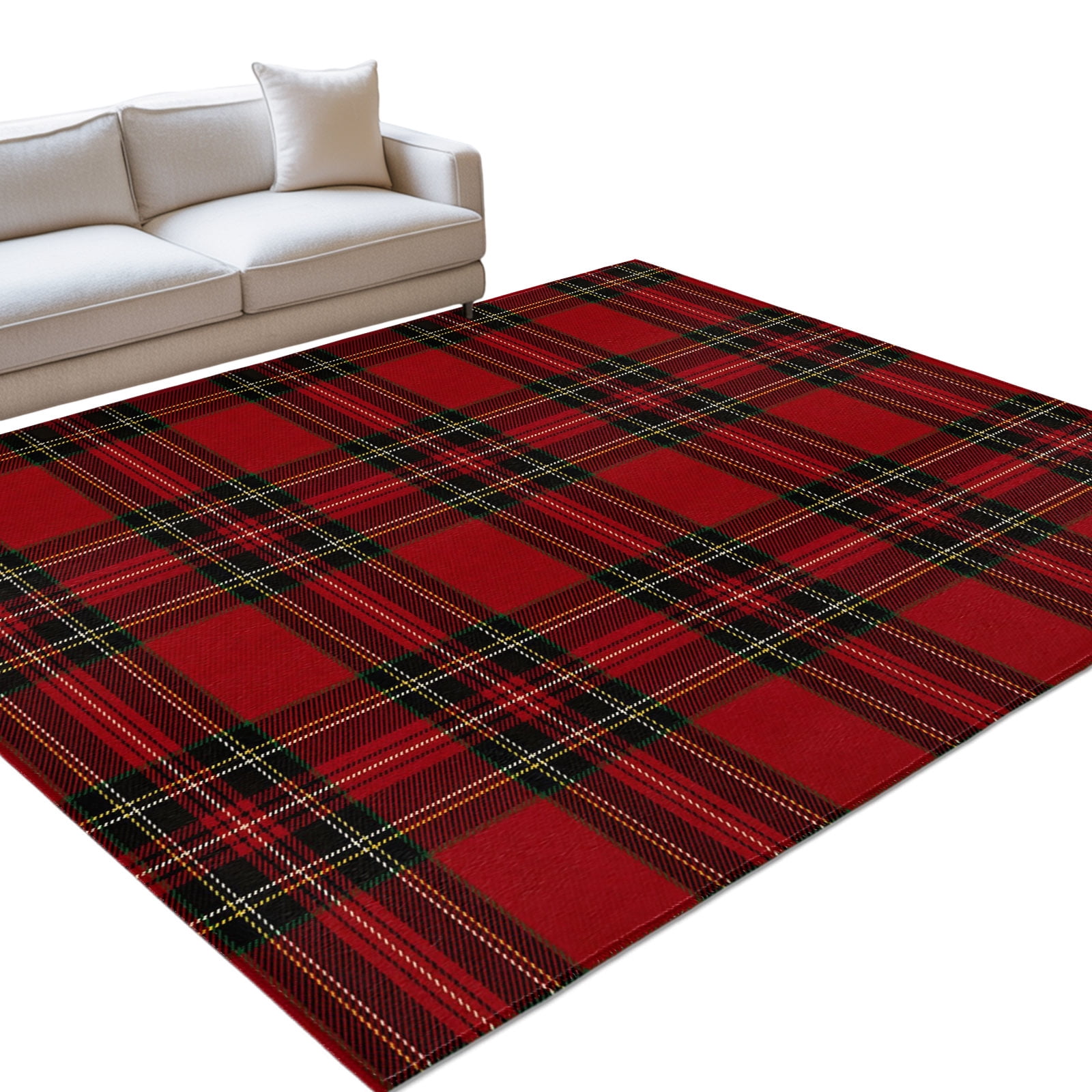 Christmas Area Rug 5'x8', Vintage Red Green Gingham Plaid Grid Tartan ...