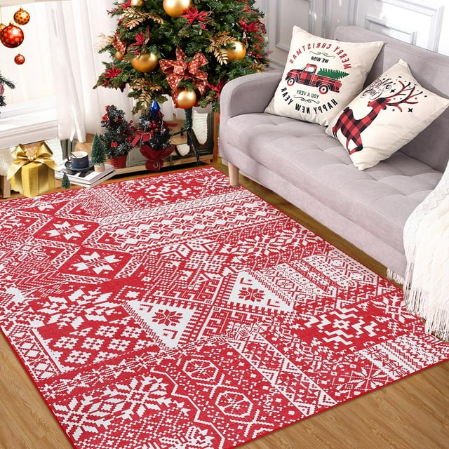 Christmas Area Rug 8x10 Rug NonSlip Rubber Back Washable LowPile