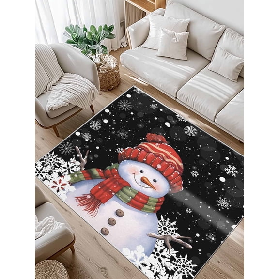 Christmas Area Rug for Bedroom 2.7x5 Ft Snowman with Cap Xmas Snowflake Black Super Soft fuzzy Throw Rug Non-Slip Fluffy Plush Indoor Floor Carpet for Living Room Nursery Home Decor