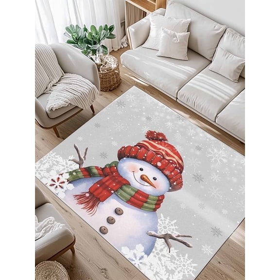 Christmas Area Rug for Bedroom 2.7x5 Ft Snowman with Cap Xmas Snowflake Grey Super Soft fuzzy Throw Rug Non-Slip Fluffy Plush Indoor Floor Carpet for Living Room Nursery Home Decor