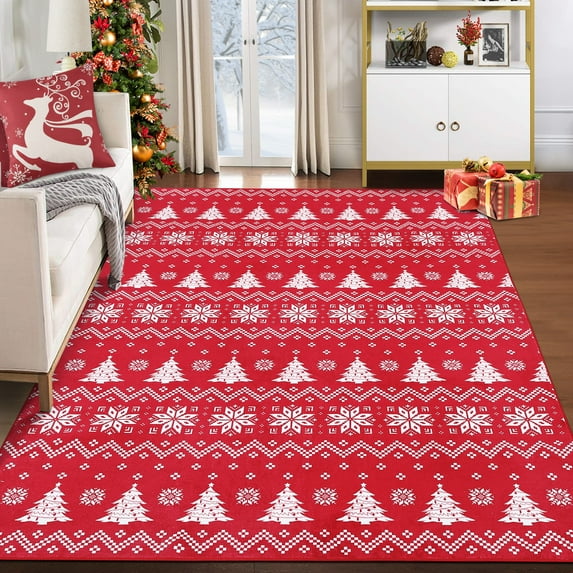 Christmas Area Rug, Bedroom Living Room Area Rug Xmas Decorative Area Rug Non-Slip Indoor Throw Rug Washable Area Rug Floor Carpet for Indoor Front Entrance Kitchen Bathroom