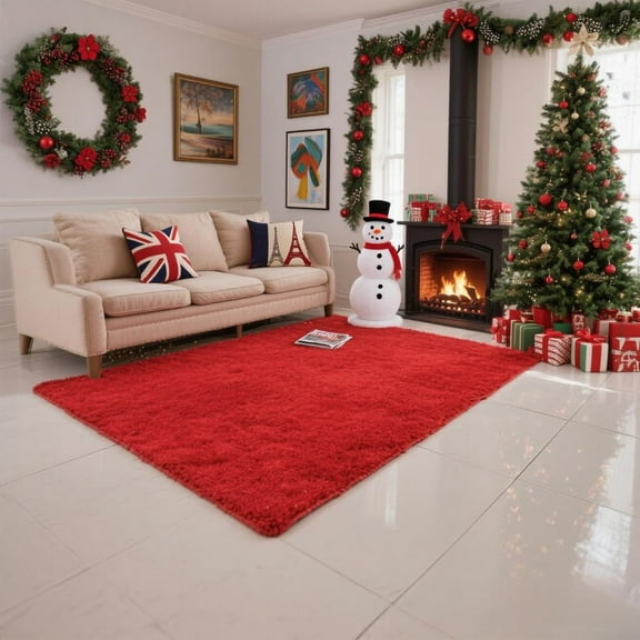 Christmas Area Rug for Living Room, Large Fluffy Rug for Bedroom & Fuzzy Furry Plush Soft Rugs, Small Shaggy Carpet for Dorm Room Home Decor (31"X20", Light Red)