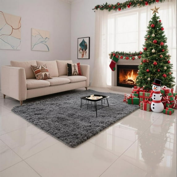 Christmas Area Rug for Living Room, Large Fluffy Rug for Bedroom & Fuzzy Furry Plush Soft Rugs, Small Shaggy Carpet for Dorm Room Home Decor (47"X31", Light Gray)