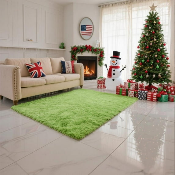 Christmas Area Rug for Living Room, Large Fluffy Rug for Bedroom & Fuzzy Furry Plush Soft Rugs, Small Shaggy Carpet for Dorm Room Home Decor (63"X31", Fruit Green)