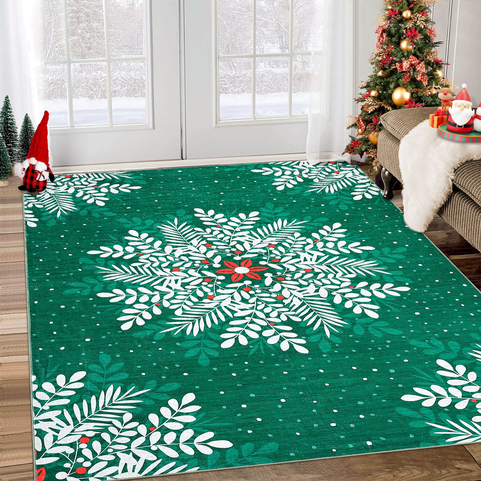 Christmas Area Rug, Non-Slip Washable Snowflake Living Room Rug, Soft ...
