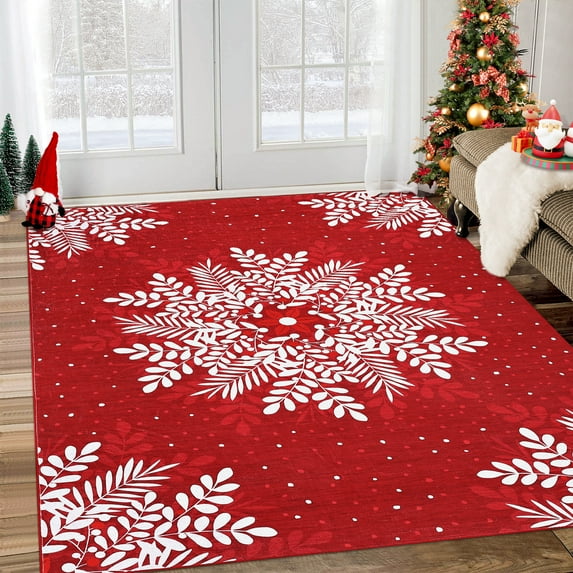 Christmas Area Rug, Non-Slip Washable Snowflake Living Room Rug, Soft Low Pile Rug Holiday Decor Xmas Floor Carpet for Living Room, Bedroom