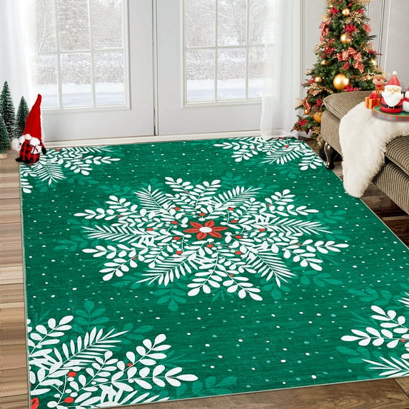 Christmas Area Rug, Non-Slip Washable Snowflake Living Room Rug, Soft Low Pile Rug Holiday Decor Xmas Floor Carpet for Living Room, Bedroom