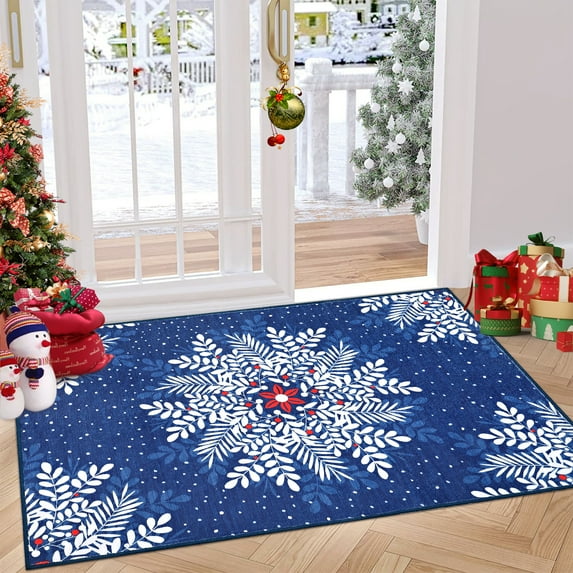 Christmas Area Rug, Non-Slip Washable Snowflake Living Room Rug, Soft Low Pile Rug Holiday Decor Xmas Floor Carpet for Living Room, Bedroom