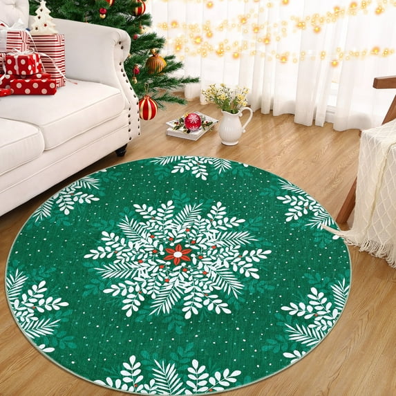 Christmas Area Rug, Non-Slip Washable Snowflake Living Room Rug, Soft Low Pile Rug Holiday Decor Xmas Floor Carpet for Living Room, Bedroom