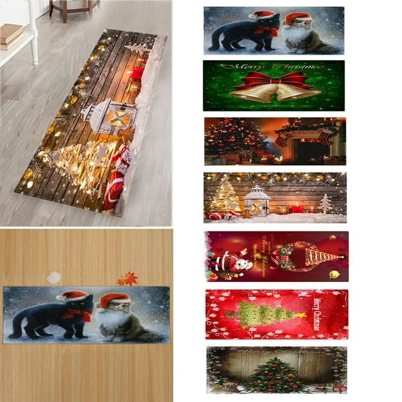 Christmas Area Rug Room Rugs Santa Snowmen Reindeer Floor Mat Christmas Decoration Indoor Red Soft Carpet Runner Area Rug Xmas Decor for Home Living Bedroom 15.75*47.24 Inch(40*120 CM)