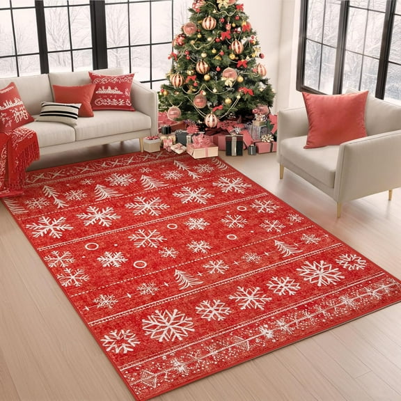 Christmas Area Rug: Washable Living Room Rug Xmas Holiday Decor Rug Snowflake Low Pile Boho Rug Indoor Floor Carpet For Living Room Bedroom Kitchen Dining Table Home Office 4x5ft