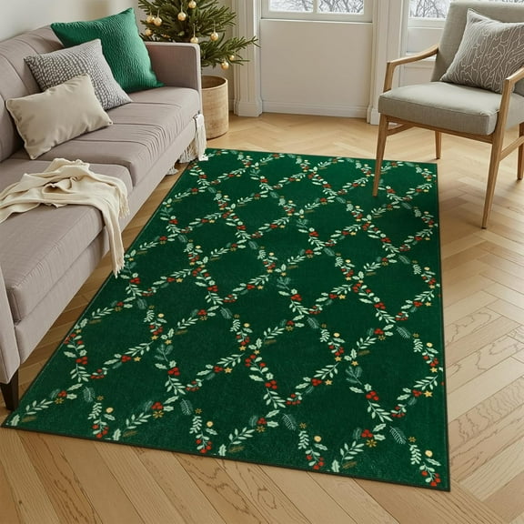 Christmas Area Rug Washable Rugs For Living Room Soft Green Rugs For Bedroom Low Pile Large Entryway Rug Indoor Door Mat Xmas Holiday Decor Rug For Kitchen Nursery Dorm Porch 2x3ft