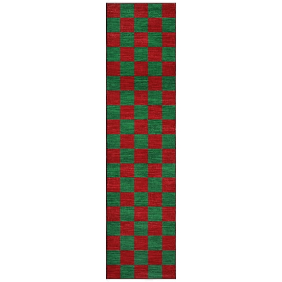 Christmas Area Rug Washable Scalloped Bedroom Carpet with Non-Slip Backing Non-Shedding Indoor Carpet Foldable Accent Rug for Living Room Multiple Colors Sizes Plaid Checkered
