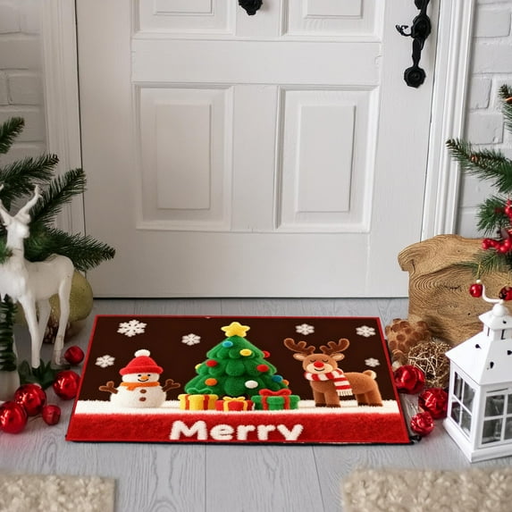 Christmas Area Rugs, Santa Claus Fireplace and Christmas Tree Area Rug, Christmas Door Mat Indoor Non-Slip Washable, Christmas Rugs for Living Room Bathroom Kitchen Floor, Xmas Decor 16x24in