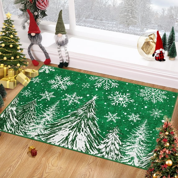 Christmas Area Rugs,Snowflake Tree Washable Throw Carpet for Hallway Entryway Kitchen Dining Room Living Room Bedroom