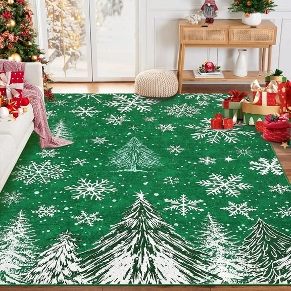 Christmas Area Rugs,Snowflake Tree Washable Throw Carpet for Hallway Entryway Kitchen Dining Room Living Room Bedroom