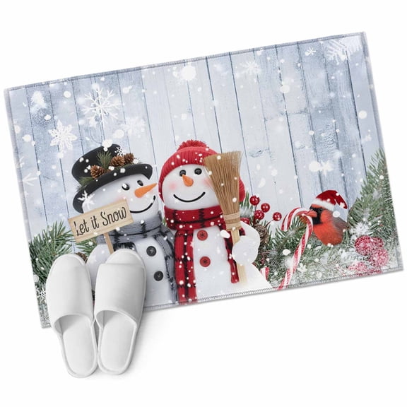 Christmas Area&nbsp;Rug 2x3ft Cute Winter Snowman Snowing Scenery Wood Grain Non-Slip&nbsp;Washable Square&nbsp;Rugs Soft Felt Indoor Floor Mat for Bedroom Kitchen Living Room Bathroom