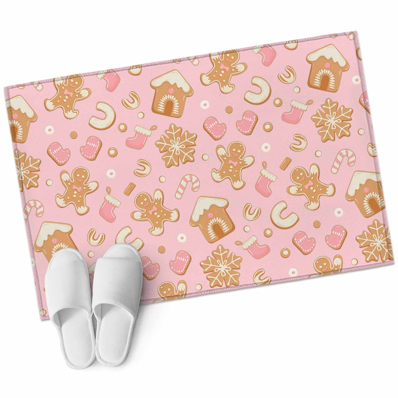 Christmas Area Rug 2x3ft Pink Gingerbread Man Cookie House Candy Cane ...