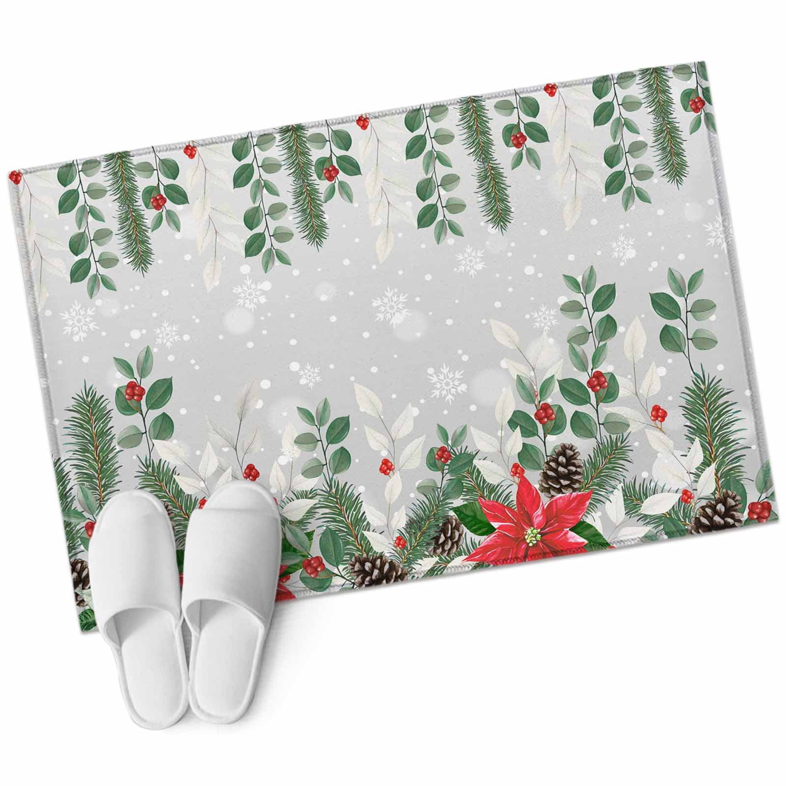 Christmas Area Rug 2x3ft Poinsettia Snowflakes Pine Cone Pine Needle ...