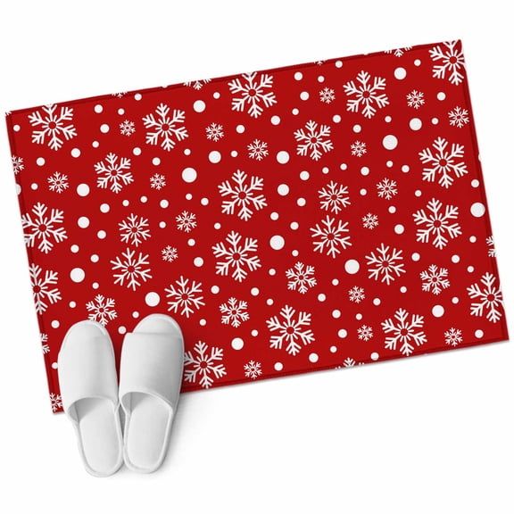 Christmas Area&nbsp;Rug 2x3ft Winter Snowflake Modern Classic Red Texture Non-Slip&nbsp;Washable Square&nbsp;Rugs Soft Felt Indoor Floor Mat for Bedroom Kitchen Living Room Bathroom