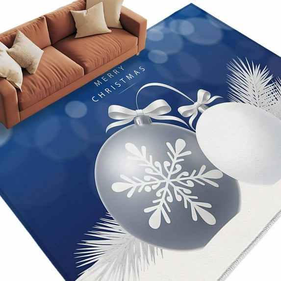 Christmas Area Rug 5x8ft Grey Xmas Ball Snowflake Pine Leaf Blue ...