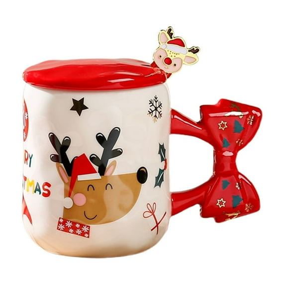 Christmas Aromatic Ceramic Mug Set with Lid and Spoon - Romantic Couple Coffee Cups with Festive Holiday Designs, Heat Retention, Spill Prevention, Perfect for Cozy Mornings and Celebrations