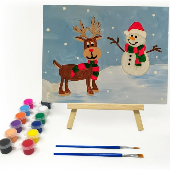 Vertall 2-pack Bundle Christmas Art Paint Kits - Snowman w/Reindeer & Christmas Tree Designs
