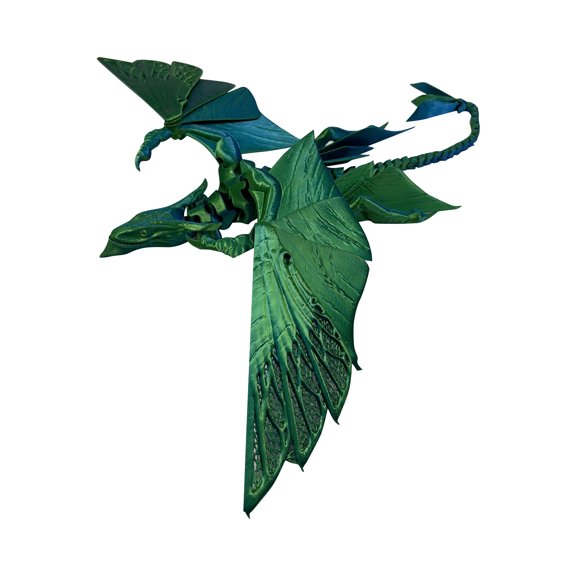 Christmas Articulated 3D Printed Flying Dragon Model Flexible Animal Figurine for Stress Relief and Home Decor office Desk Accessory Holiday Gift, 12 Inch Green