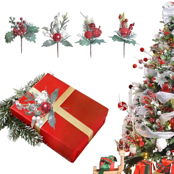 Christmas Artificial Berry Branch Red Fruit Floral Arrangement | Realistic Multicolor Plastic Festive Decoration | 9.44in Long-Lasting Holiday Accent for Centerpieces, Table, Vase, Scene Decor