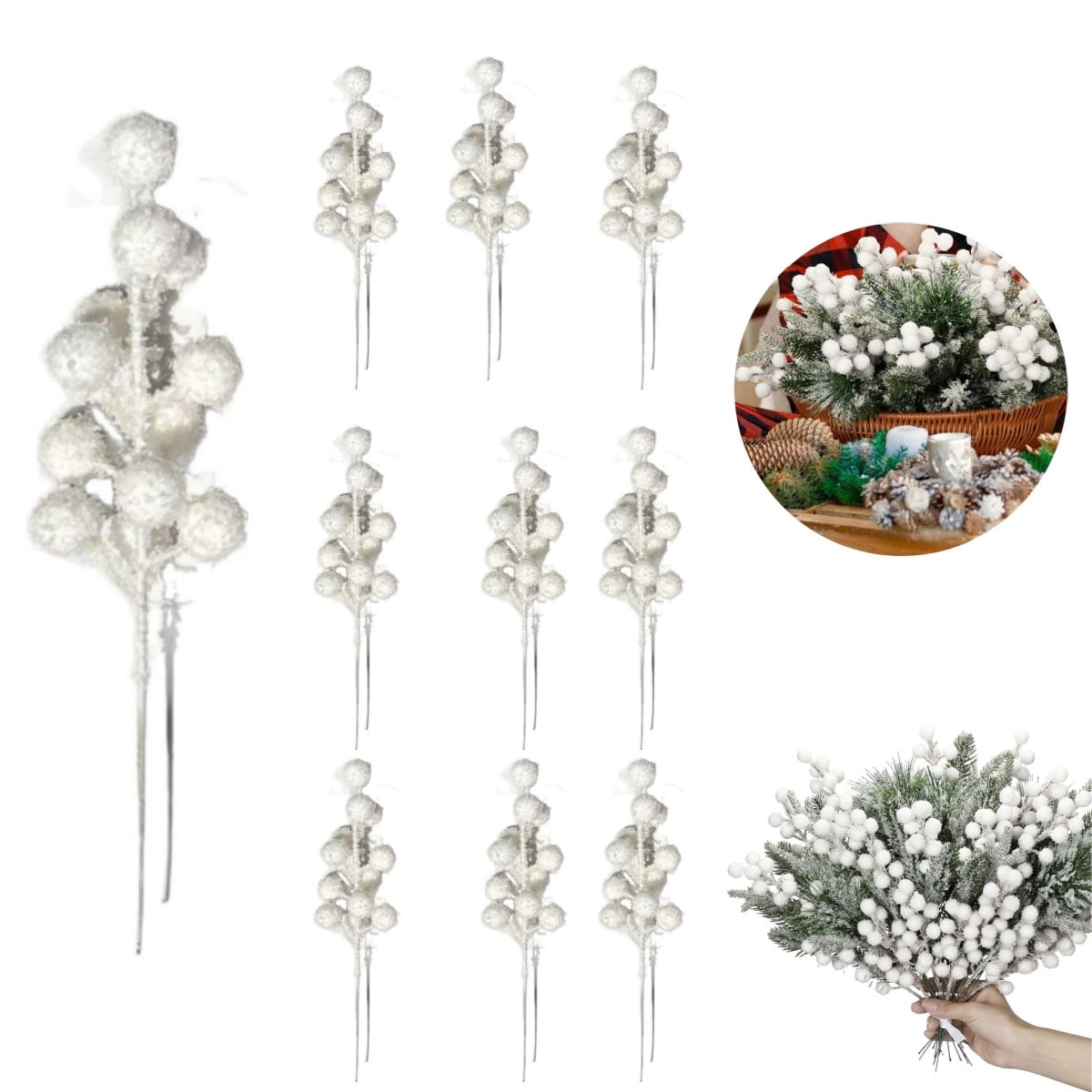Christmas Artificial Berry Picks,Set of 24 Portable Holly Frosted Berry ...