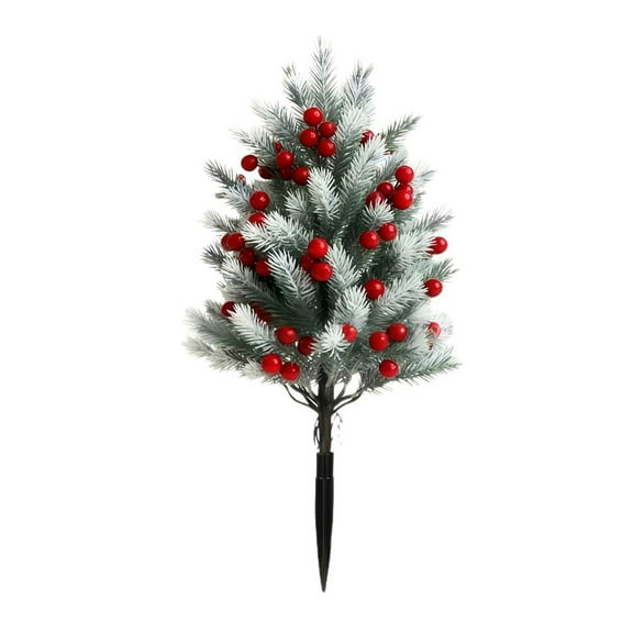 Christmas Artificial Cedar Topiary Tree with Red Berries 22in Fake Pine Bushes with Ground Spikes for Porch Lawn Garden Decor