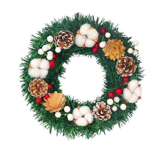 Christmas Artificial Cotton Pinecone Garland And Wreath Decoration For Indoor Holiday Display, Mantle, Door, Tabletop, Diy Winter Seasonal Crafting