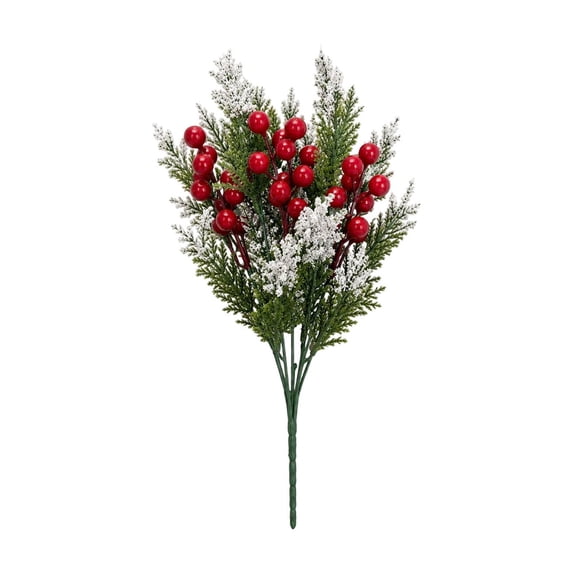 Christmas Artificial Flower Arrangement, Frosted Cedar Picks with Red Berries for Garden Home Living Room Balcony Decor