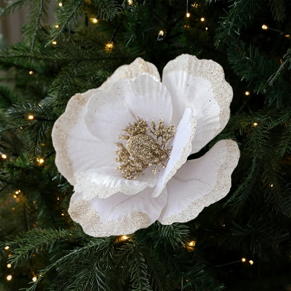 Christmas Artificial Flower Bouquet Holiday Floral Decoration Lifelike Fake Flowers Home Desktop Ornament Festive Christmas Decorations Centerpieces Gift Wrapping Accents Party Styling-White