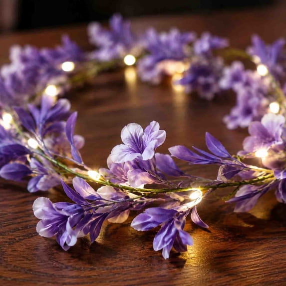 Christmas Artificial Flower Garland LED String Lights Floral Vine Hanging Decor Rose Lavender Wisteria Greenery Faux Plant Rattan Vine Bedroom Balcony Wedding Party Decoration Home Accent