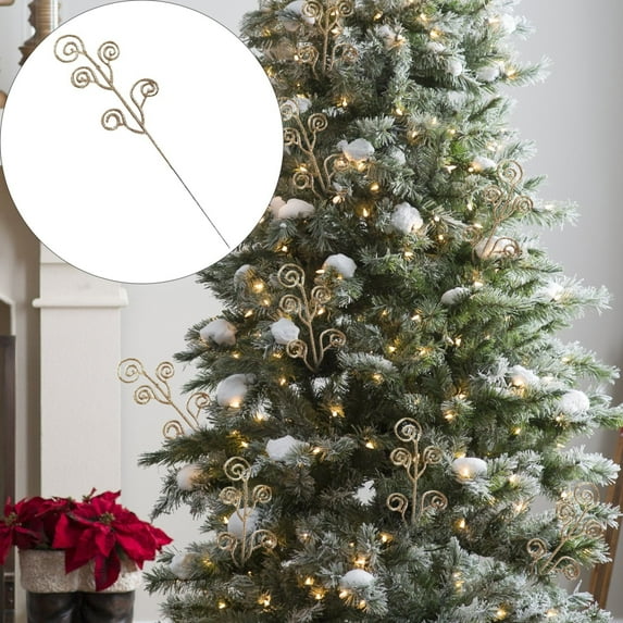 Christmas Artificial Flowers 10pcs Glitter Berry Stems Artificial Curly Candy Picks Ornaments Decorative Glitter Sticks Branches For Xmas Tree Arrangements Wedding Table Decor