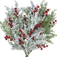 Christmas Artificial Flowers 6pcs Snowy Artificial Cedar Picks With Red 