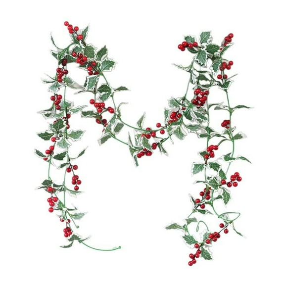 Christmas Artificial Garlands, Xmas Berry Holly Leaves Garland Faux Greenery Garlands Winter Snowy Red Berries Hanging Vine for Wedding Party Home Decoration