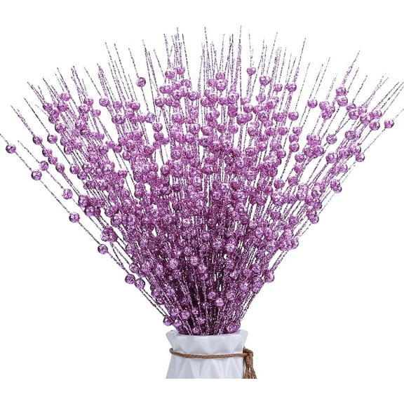 Christmas Artificial Glitter Berry Stem Decorations Decorative Bead Sticks Xmas Picks Glittery Twigs Branches for Christmas Tree Wreath Gift Vase Decor Party Ornaments Purple 30 PCS