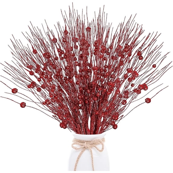 Christmas Artificial Glitter Berry Stem Xmas Picks Glittery Twigs Branches 17 inch Decorative Bead Sticks Topboutique Christmas Picks for Christmas Tree Gift Vase Decor Party Ornaments 12 Pcs Red