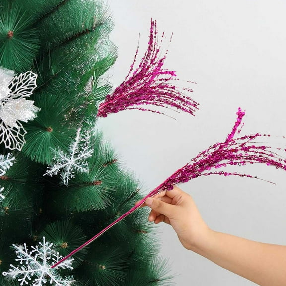 Christmas Artificial Glitter Sequin Branches Decorations Xmas Picks Glittery Twigs Branches Encrypted Lengthened Branches for Christmas Tree Wreath Gifts Vase Decor Party Ornaments