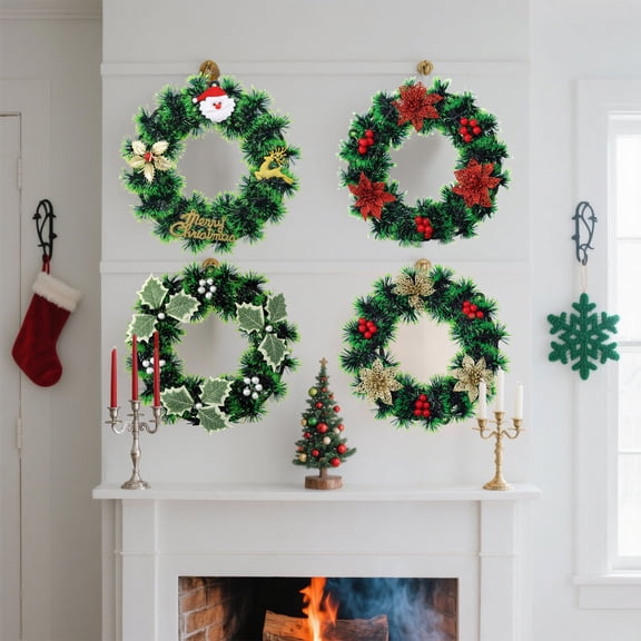 Christmas Artificial Greenery Wreath - Lifelike Pine & Tinsel Garland, Weather-Resistant Outdoor/Indoor Decor, Flexible Hanging Wreath for Front Door, Fireplace & Stair Railing Party Decorations, B