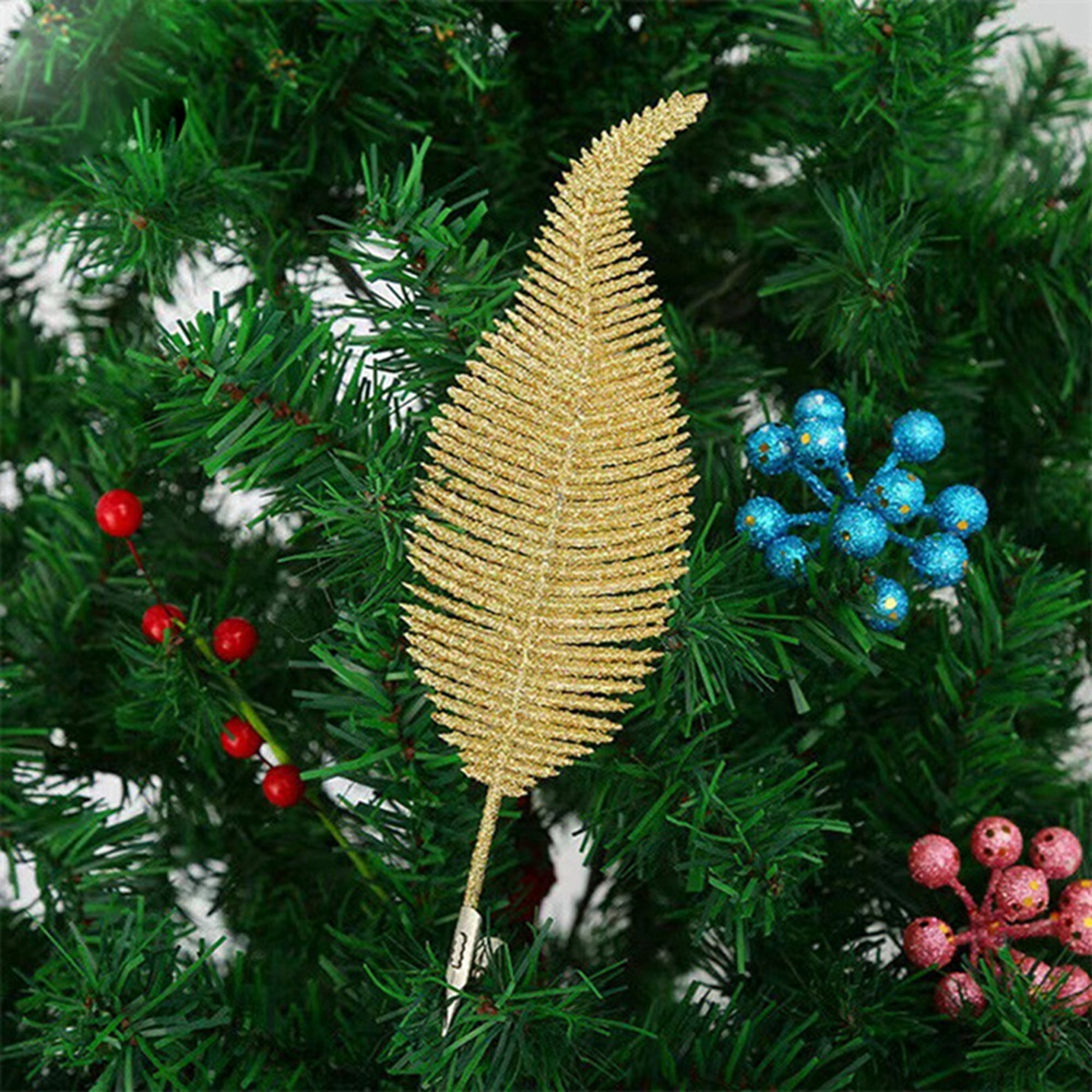 Christmas Artificial Leaf Sprays Cedar Picks Gold Glittered Christmas