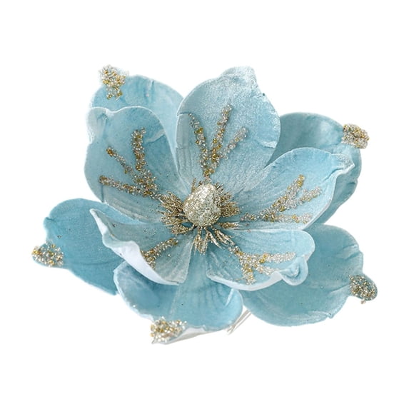 Christmas Artificial Magnolia Flower – Powder Flocking Simulation Floral Ornament – High-End Fabric Decorative Flower for Tree, Home, Party & Holiday Decor