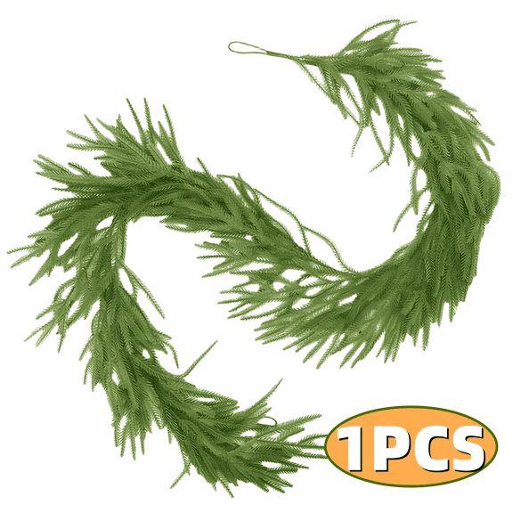 Christmas Garland Christmas Artificial Norfolk Pine Garland Real Touch Winter Pine Greenery Garlands for Table Mantle Fireplace Stairs Railing Outdoor Indoor Christmas Decorations (6 FT)