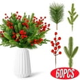 thumbnail image 1 of Christmas Artificial Pine Needles Fake Red Berry Stems Branches for DIY Craft Wreath Gift Home Xmas Party Decoration 60Pcs, 1 of 6