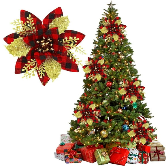 Christmas Artificial Plants Indoor Artificial Christmas Glitter Flowers With Clips Xmas Tree Flower Ornament Decor Suitable For Many Occasions Christmas Gifts Decor