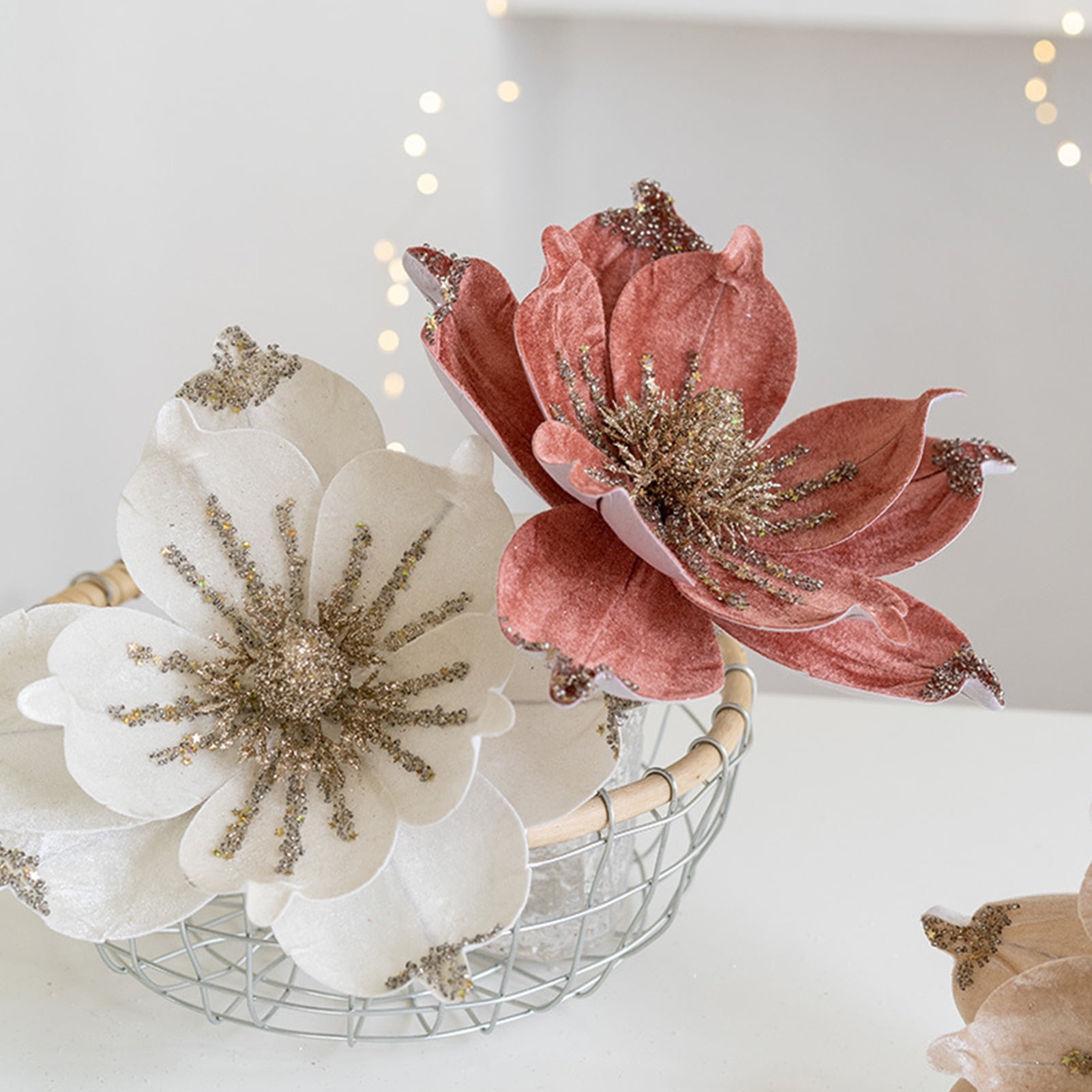 Christmas Artificial Poinsettia Flower Glitter Faux Flower Decoration