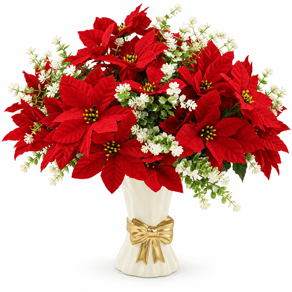 Christmas Artificial Poinsettia Flowers, 12 Pack Red Winter Outdoor ...