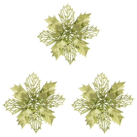 Christmas Artificial Poinsettia Flowers,Glitter Flower Christmas Decorations,4.33 Inch Glitter Poinsettia Christmas Ornaments,Christmas Tree Flower Decoration Diy Xmas Wreath Mantle Decor